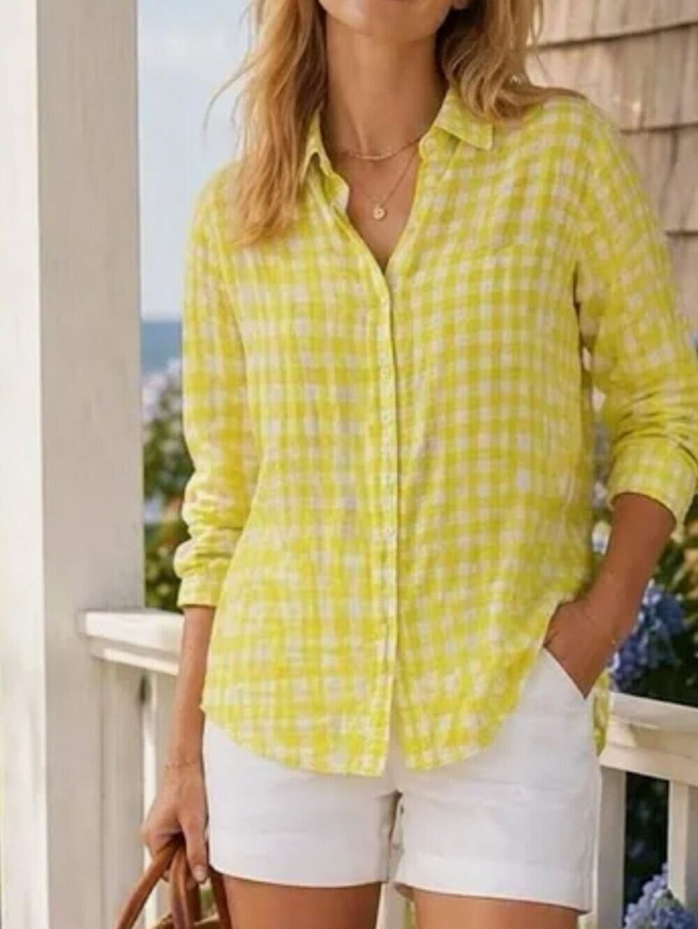 J. Crew classic Yellow Gingham Long-Sleeve Shirt Lightweight Button front casual